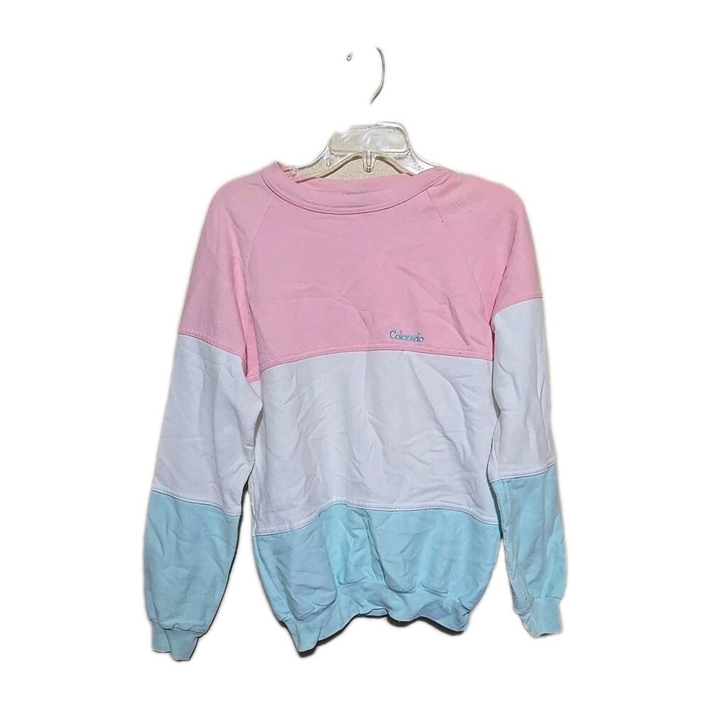 Vtg Diport USA Pink White Blue Colorblock Colorado Sweatshirt Womans Size Medium